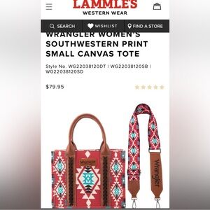 Wrangler Red and Blue Canvas Tote with Southwestern Design
